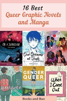 the cover of 16 best graphic novels and mangas, with text overlaying them