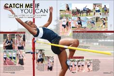 a woman jumping over a pole on top of a track