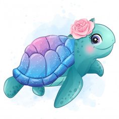 a cute little turtle with a flower on its head