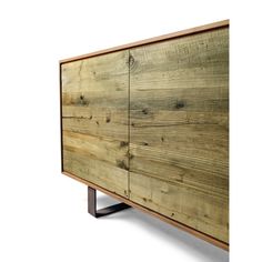 a wooden cabinet with metal legs and wood grains on the front, against a white background