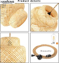 the instructions for how to make a wicker basket light fixture with rope and bulbs