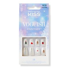 Fancy Elves Voguish Fantasy Holiday Press-On Nails - VOGUISH FANTASY HY24 FANCY ELVESFeaturesOn trend Off-White Holiday nails are Short Length & Coffin Shaped with a festive holiday designHassle-free removal with no damage to natural nailsHigh shine & volume with gel top coatWaterproof, smudge proof, & no dry time neededIncludes28 Nails2g glue1 Manicure Stick1 Mini File - Fancy Elves Voguish Fantasy Holiday Press-On Nails Christmas Fake Nails, Nails Fancy, Holiday Manicure, Kiss Products, Pink Gel Nails, Kiss Nails, Fantasy Nails, Nail Polish Stickers, Nail Type