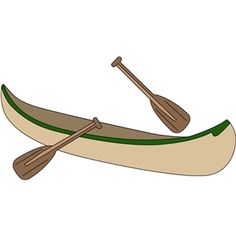 two canoes with oars floating on the water, one is green and white