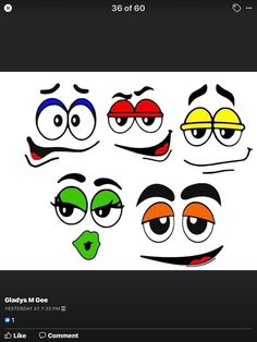 an image of cartoon eyes with different expressions on the screen, and text that reads