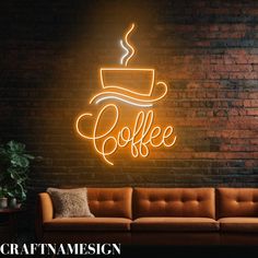 a neon sign that says coffee on the wall