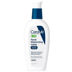 CeraVe PM Facial Moisturizer features three essential ceramides, hyaluronic acid and niacinamide in an oil-free, non-comedogenic formula that can hydrate and calm the skin while helping to restore the skin’s natural barrier. This rich, yet lightweight night cream uses our patented MVE Delivery Technology to deliver a steady stream of much-needed moisture throughout the night. Suitable for normal to oily skin, won’t clog pores or cause acne flare-ups. Drugstore Skincare Routine, Retinol Moisturizer, Drugstore Skincare, Best Skin Care Routine, Moisturizing Lotion, Anti Aging Moisturizer, Face Lotion, Facial Moisturizers, Best Moisturizer