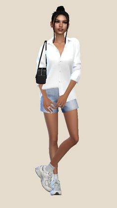 a woman in short shorts and a white shirt