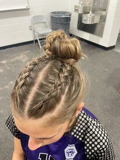 Sports Braided Hair, Two Braids Into Curly Ponytail, Hair For Athletes, Pe Teacher Hairstyles, Cute Hairstyles Plaits, Race Day Hair Styles, Sports Hairstyles Braids, Soccer Goalie Hairstyles, Volleyball Braided Hairstyles