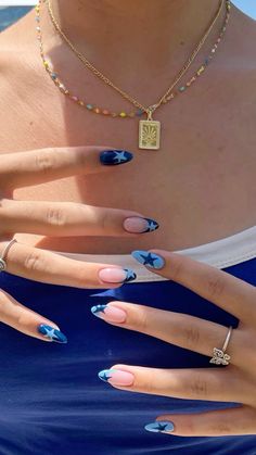 star blue nails 🫂💙⭐️ Blue With Stars Nails, Blue Acrylic Nails Ideas Summer, Senior Year Nails, Nail Designs Summer Blue, Streetwear Nails Designs, Utah Girl Nails, Blue Nauls, Nail Design 2024, Nail Designs School