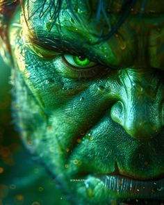 the incredible hulk face with green eyes