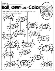 the printable worksheet for roll and color, with numbers on each side