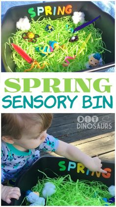 an image of spring activities for toddlers to do with the grass and other things