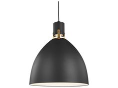 a black and gold pendant light hanging from a ceiling fixture on a white background,