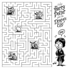 a cartoon character is looking at a maze with the words harry potter and her dragon egg