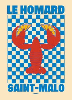 Nephthys Foster - Le Homard Poster Posters For The Wall, Poster Living Room Wall, Poster Prints Colorful, Lobster Ideas, Poster For Print, Lobster Poster, Lobster Illustration, Posters For Living Room, Funky Graphic