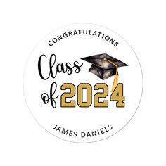 graduation stickers with the words class of 202 in gold and black on white background