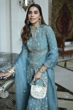 Beautiful Dress Designs, Desi Fashion, Embroidered Jacket, Band Collar, Blue Jacket, Set For Women, Aza Fashion