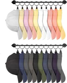 six pairs of socks hanging from a rack