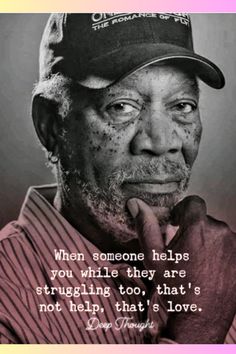 an older man wearing a baseball cap and holding his hand to his chin, with a quote on it