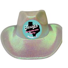 Lets go GIRLS! These sparkly cowboy hats feature 2.5"-3" leather circle patch with your name and Texas printed on it. Each Sparkly Cowboy Hat is one size fits all with dimensions of 15 in x 12in x 4 inHow it works:1. Place your order. 2. Leave name for personalization in the notes.3. We ship your awesome hats. Hats come in White, Pink, Blue, and Fuchsia. Sparkly Cowboy Hat, Texas Bachelorette Party, Texas Bachelorette, Austin Bachelorette, Lets Go Girls, Nashville Bachelorette, Chapeau Cowboy, Your Awesome, Cow Boy