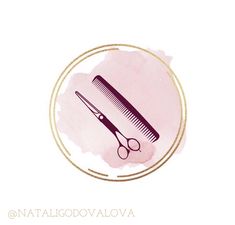 a pair of scissors sitting on top of a pink and gold circle with watercolor stains