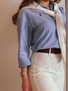 Polo Ralph Lauren Women Outfits, Office Wear Women Work Outfits, Casual Sporty Outfits, Polo Shirt Outfits, Polo Outfit, Blue Jean Outfits, Fashion Top Outfits, Casual Outfit Inspiration, Estilo Preppy