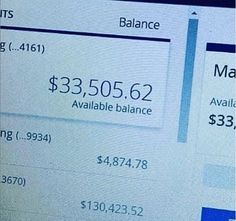 a computer screen showing the balances and numbers for different items in each item, including $ 3, 350, 052