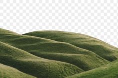 an image of green hills with grass in the foreground, on a transparent background