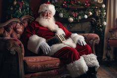 a man dressed as santa claus sitting on a couch