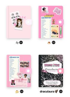 three different types of pink binders with pictures on them