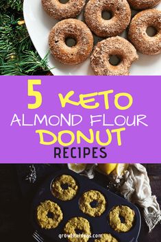 donuts on a plate with the words 5 keto almond flour donut recipes