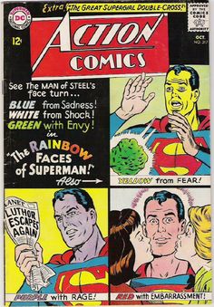 an old comic book cover with supermans and other comics on it's pages