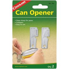 an open can opener is shown in the package, with two clips attached to it