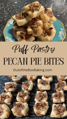 puff pastry pecan pie bites on a grill with the title overlay reading puff pastry pecan pie bites