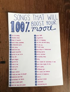 a poster on the wall that says songs that will be 100 % more than you think