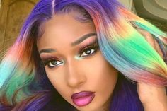 Megan Thee Stallion, Nicki Minaj And More Heat Up Pride Month With Colorful Hair - Essence Hair Colorful, Rainbow Wig, Sew In Hairstyles, Colors For Dark Skin, Megan Thee Stallion, Smile Food, Colorful Hair, Fun Style