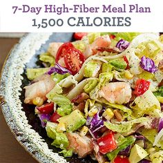 7-Day High Fiber Meal Plan: 1,500 Calories Low Sodium Diet Plan, Healthy Probiotics, High Fiber Diet, Low Fat Diets, Dinner Plan