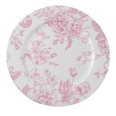 a pink and white plate with flowers on it