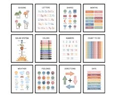 the printables are all in different colors and sizes, including letters, numbers, and symbols