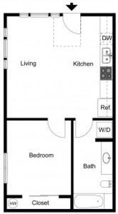 the floor plan for a two bedroom apartment with an attached kitchen and living room area