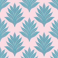 a pink background with blue leaves on it