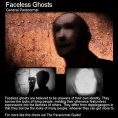 the faceless ghost is shown in black and white, with three different images behind it