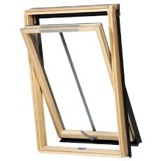 an open window with no glass on the top and bottom side, showing the wooden frame