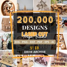 various wooden laser cut designs are featured in this advertise for the paper shop