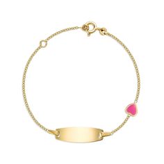 PRICES MAY VARY. GIRLS ID BRACELET - 14k yellow gold girls ID bracelet engravable with cute enamel heart charm for girls kids toddler baby color pink; Engrave and personalize this name plate bracelet with child's name and birthday FINE QUALITY - MADE IN ITALY - 14k solid gold [ not plated ] Entirely made in Italy; Great for sensitive skin GIFT READY JEWELRY - Comes in beautiful branded UNICORNJ giftbox signature packaging; Makes an exciting gift presentation and memorable gifting experience; Cer Solid Gold Baby Bracelet, Name Plate Bracelet, Toddler Bracelet, Baby Color, Gift Presentation, Gold Girl, Baby Colors, Id Bracelets, Baby Makes