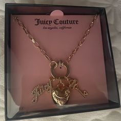 Nwt Juicy Couture Gold Chain Charm Necklace - New With Tags, Never Used, Still In Unopened Box - Brand New! - Perfect For: Gift, Casual, Every Day, Formal, Holidays, Accessorizing Details: - Gold Plated Chain - Ring With 3 Charms: Silver Rhinestone Gothic Pave “Juicy”, Puffy Heart, And Key - Adjustable Length, 24” + 3” Extender Thank You For Your Interest In My Item! - Bundle Your Item - Purchase 3 Pieces And Get 10% Off Your Total! - Open To Offers! - From A Smoke-Free, Pet-Free Home - All Orde Juicy Couture Jewelry, Box Branding, Heart And Key, Orders Shipped, Puffy Heart, Silver Rhinestone, Chain Ring, Gold Plated Chains, Juicy Couture