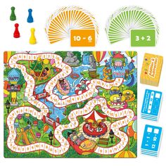 PRICES MAY VARY. Amusement Park Theme: Enter the excitement of an amusement park with each move, turning math practice into an engaging experience. Custom-Designed Game Board: The board is carefully designed with detailed amusement park elements that capture children's interest. Interactive Learning with Game Pieces and Cards: Features four colorful game pieces and 80 math cards focused on addition and subtraction, suitable for both group and individual play. Builds Math Confidence: Encourages k Subtraction Math Games, Family Games Outdoor, How To Develop Confidence, Subtraction Games, Learning Board, Math Games For Kids, Games For Boys, Math Practice, Math Practices