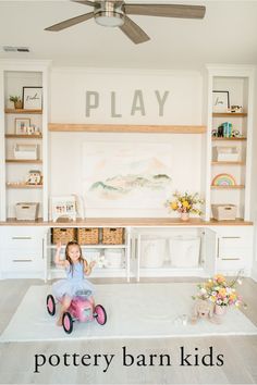 Toddler Playroom Storage, Playroom Cabinet, Window Seat Ideas, Kids Playroom Storage, Loft Playroom, Kids Storage Bins, Small Playroom