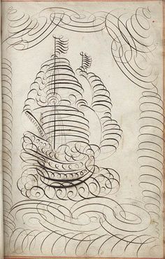 an old book with a drawing of a boat in the ocean on it's cover