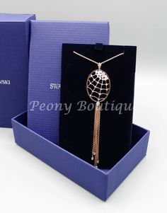 This is a brand new Swarovski crystal necklace from the Precisely Collection. Rose gold color with clear crystals. The oval design is 1" x 1-3/8" large and together with the tassel it is 4-1/2" long. The necklace is 32" long and the length is adjustable. It is in perfect condition and it comes with original packaging.  SW0090   Your satisfaction is our priority! Please leave us a positive feedback once you receive the item. If, for some reason, you are not satisfied with our service please contact us prior to leaving a neutral or negative feedback. txzj pxzj37877 txzj-11 txzj1 txzj115 Swarovski Crystal Necklace, Clear Crystals, Rose Gold Color, Fashion Jewelry Necklaces, Spider Web, Negative Feedback, Clear Crystal, Positive Feedback, Fashion Watches